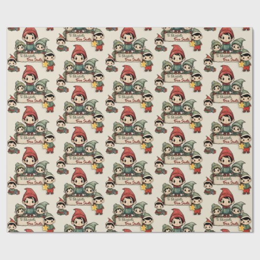 名前をカスタムするfromサンタ小妖精や小人 ラッピングペーパー (フラット)