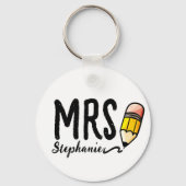 名前をカスタムするlキュートペンシルタイポグラフィ先生 キーホルダー (正面)