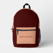 名前をカスタムするlユニークダークレッド&赤面ピンク プリントバックパック (正面)