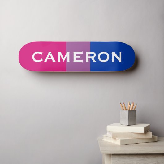 名前をカスタムするLGBTQレインボーバイセクシャルプライド国旗 スケートボード (ウォールアート (横))