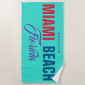 名前をカスタムするMiami Beachフロリダ ビーチタオル (正面)