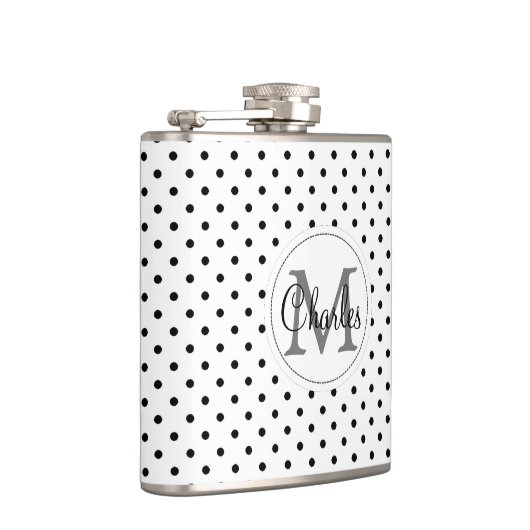 名前をカスタムするMonogram.Whiteおよび黒い水玉模様 フラスク (右)