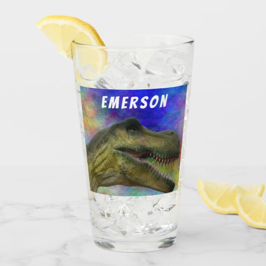 名前をカスタムするTレックスティラノサウルス頭部 タンブラーグラス (アイス正面)