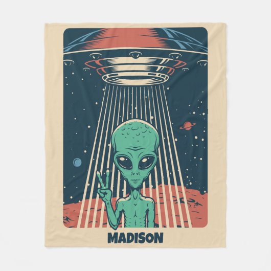 名前をカスタムするUFOエイリアン フリースブランケット (正面)