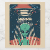 名前をカスタムするUFOエイリアン ワインラベル (シングルラベル)