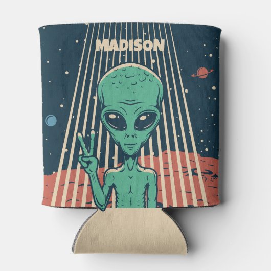 名前をカスタムするUFOエイリアン 缶クーラー (裏面)