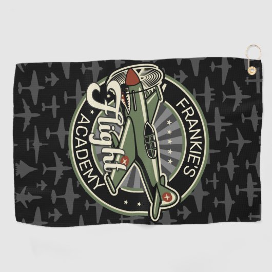 名前をカスタムするWWII軍隊ファイターウォー飛行機レトロ ゴルフタオル (横)