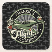 名前をカスタムするWWII軍隊ファイターウォー飛行機レトロ スクエアペーパーコースター (正面)