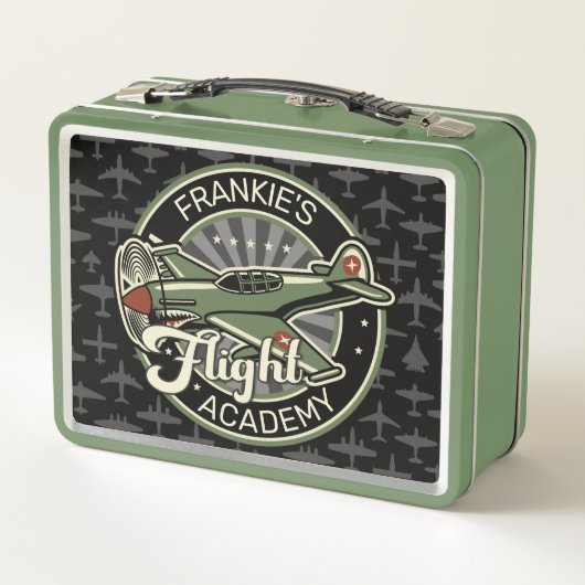 名前をカスタムするWWII軍隊ファイターウォー飛行機レトロ メタルランチボックス (裏面)