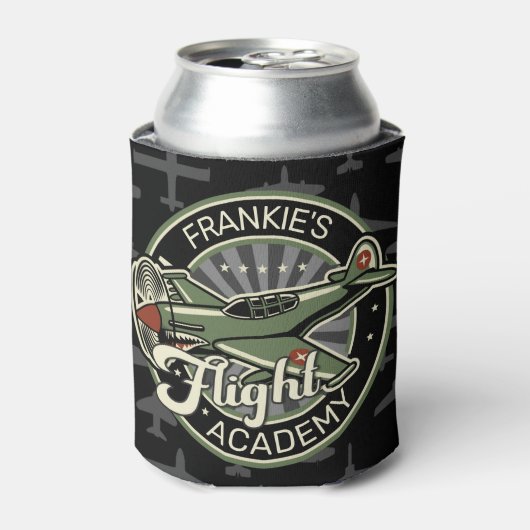 名前をカスタムするWWII軍隊ファイターウォー飛行機レトロ 缶クーラー (缶正面)