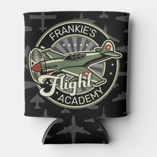 名前をカスタムするWWII軍隊ファイターウォー飛行機レトロ 缶クーラー (正面)