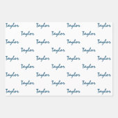 名前をティール（緑がかった色）の青い白の折り返し紙に追加 ラッピングペーパーシート (正面2)