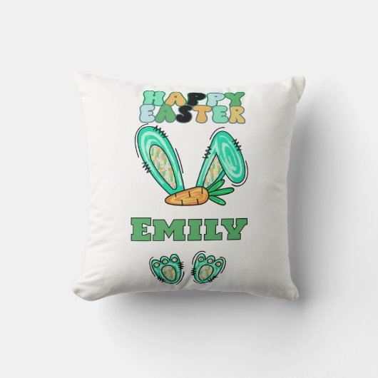 名前をパーソナライズかわいいイースターバニー クッション (正面)