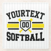 名前をパーソナライズされた追加ソフトボール選手の多様性チーム ガラスコースター (正面)