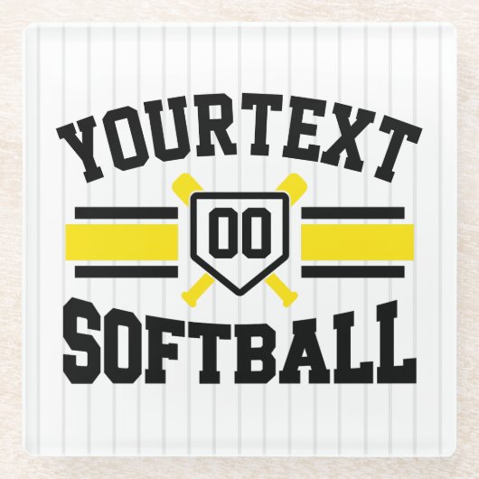 名前をパーソナライズされた追加ソフトボール選手の多様性チーム ガラスコースター (正面)
