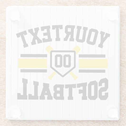 名前をパーソナライズされた追加ソフトボール選手の多様性チーム ガラスコースター (裏面)