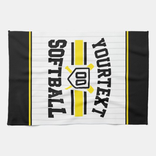 名前をパーソナライズされた追加ソフトボール選手の多様性チーム キッチンタオル (横)