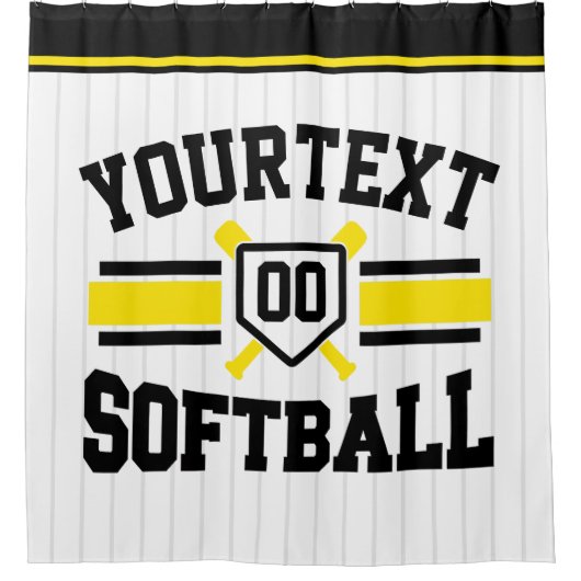 名前をパーソナライズされた追加ソフトボール選手の多様性チーム シャワーカーテン (正面)