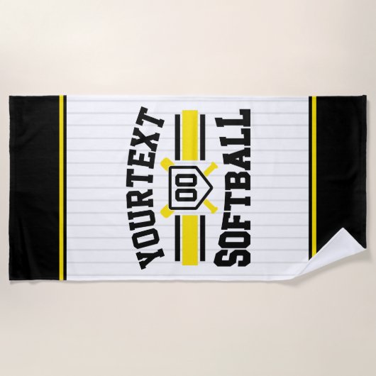 名前をパーソナライズされた追加ソフトボール選手の多様性チーム ビーチタオル (正面)