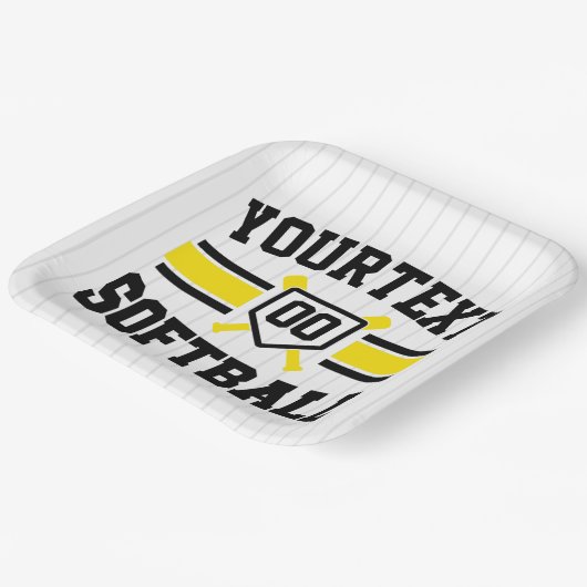 名前をパーソナライズされた追加ソフトボール選手の多様性チーム ペーパープレート (傾斜あり)