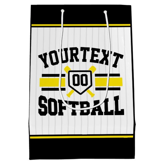 名前をパーソナライズされた追加ソフトボール選手の多様性チーム ミディアムペーパーバッグ (裏面)