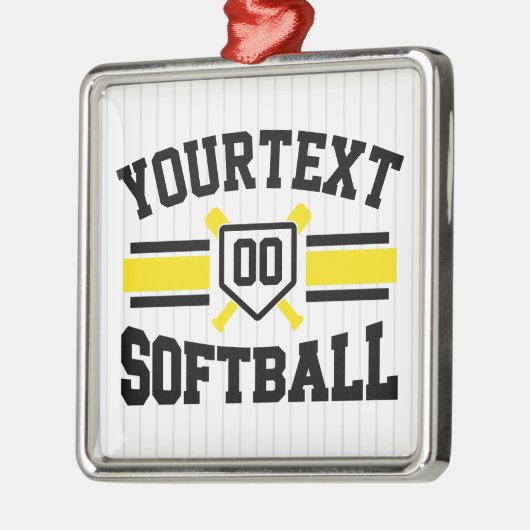 名前をパーソナライズされた追加ソフトボール選手の多様性チーム メタルオーナメント (左)
