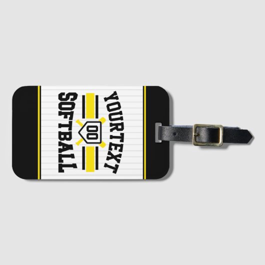 名前をパーソナライズされた追加ソフトボール選手の多様性チーム ラゲッジタグ (正面横)