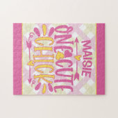 名前をパーソナライズされた追加1かわいいシックなピンク色の黄色 ジグソーパズル (横)