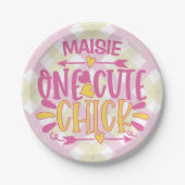 名前をパーソナライズされた追加1かわいいシックなピンク色の黄色 ペーパープレート (正面)