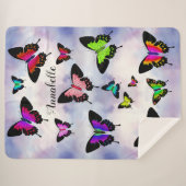 名前をパーソナライズした素晴らしい鮮やかな蝶 シェルパブランケット (正面(横))