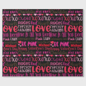 名前をパーソナライズするバレンタインデー赤ピンクハート ラッピングペーパー (フラット)