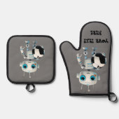 名前をパーソナライズするロボットサッカーチームプレーヤー 鍋つかみ&鍋敷きセット (正面)