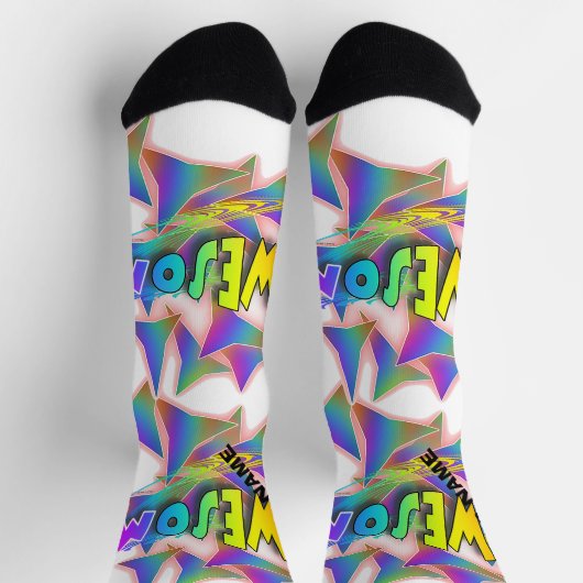 名前をパーソナライズ素晴らしされたクルーの靴下 ソックス (上部)