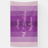 名前をパーソナライズ80th誕生日パーティパープルストライプ 横断幕 (縦)