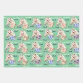 名前をパーソナライズUnicorn女の子の誕生日パーティー ラッピングペーパーシート (正面3)