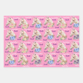 名前をパーソナライズUnicorn女の子の誕生日パーティー ラッピングペーパーシート (正面)