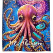 名前を付けたクラーケンパーソナライズされたタコ シャワーカーテン (正面)