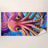 名前を付けたクラーケンパーソナライズされたタコ ビーチタオル (正面)