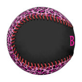 名前を付けたピンクと黒のヒョウ柄 野球ボール (正面左)