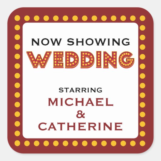 名前を付けたムービー結婚マーキーの署名を表示する スクエアシール (正面)