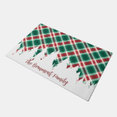 名前を付けた白い木の赤と緑の格子縞 ドアマット (アングル)