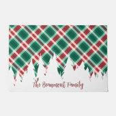 名前を付けた白い木の赤と緑の格子縞 ドアマット (正面)