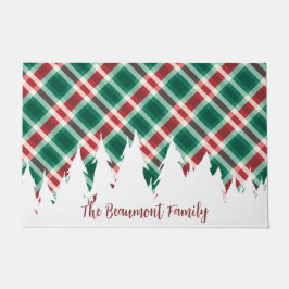 名前を付けた白い木の赤と緑の格子縞 ドアマット