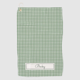 名前を付けた緑色のギンガムパターン ゴルフタオル