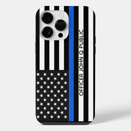 名前を付けた薄い青い線アメリカ国旗 iPhoneケース (裏面)