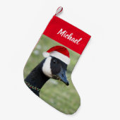 名前を付けた赤いサンタハットを着たカナダガチョウ スモールクリスマスストッキング (正面 (吊り時))