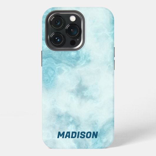 名前を付けた青い大理石 iPhoneケース (裏面)