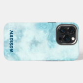 名前を付けた青い大理石 iPhoneケース (裏面横)