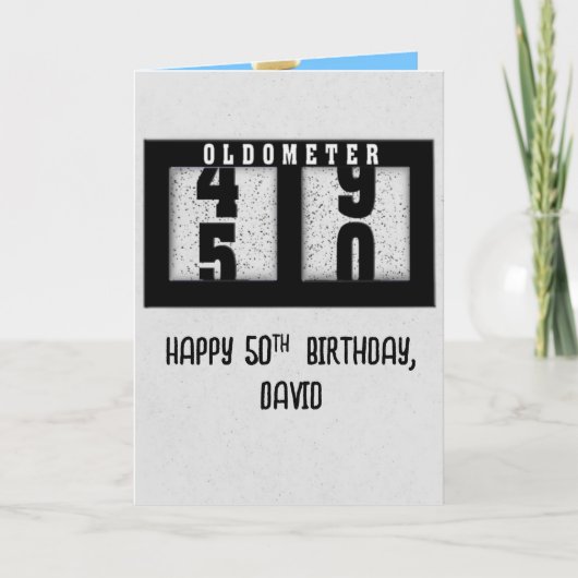 名前を付けた50誕生日用の黒い走行距離 カード (正面)