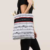 名前を付けたB/W音楽ノート，カスタム トートバッグ (クローズアップ)